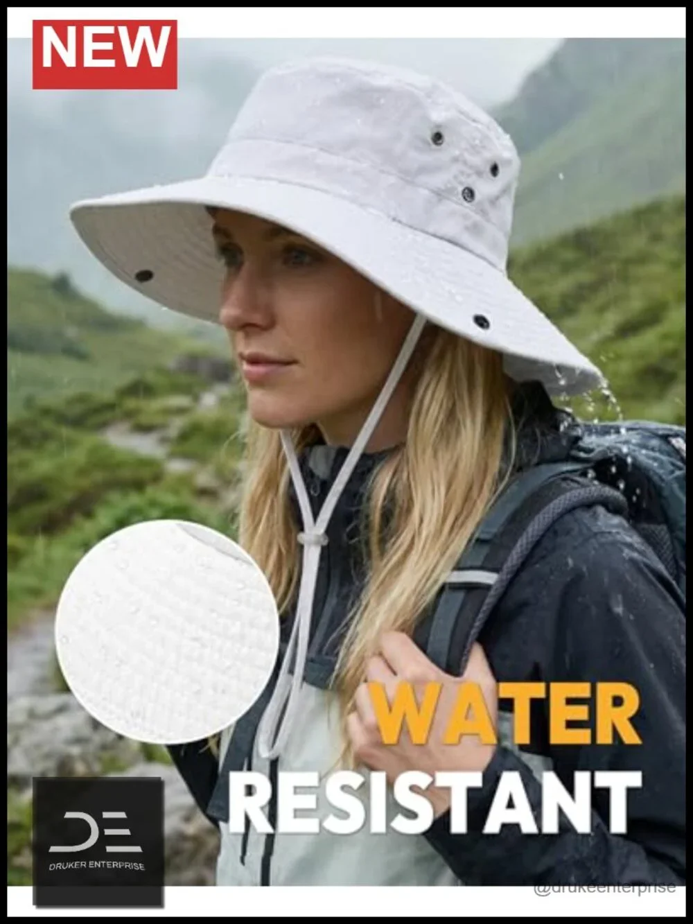 Wide Brim Bucket Hat with Ponytail Hole UPF 50+ Sun Protection for Hiking